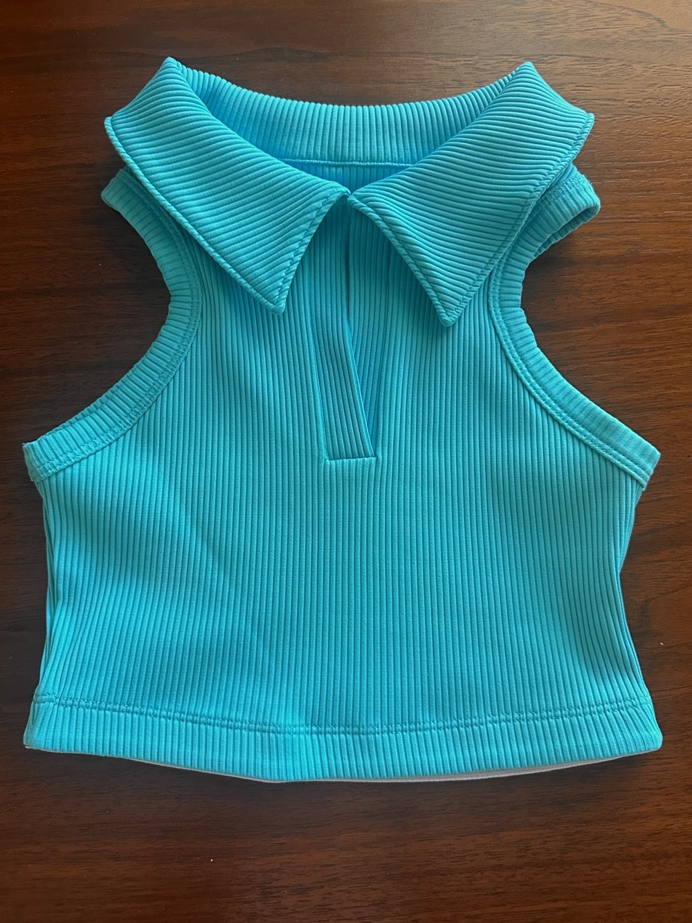 Year of Ours Ribbed Polo Crop Top - Turquoise